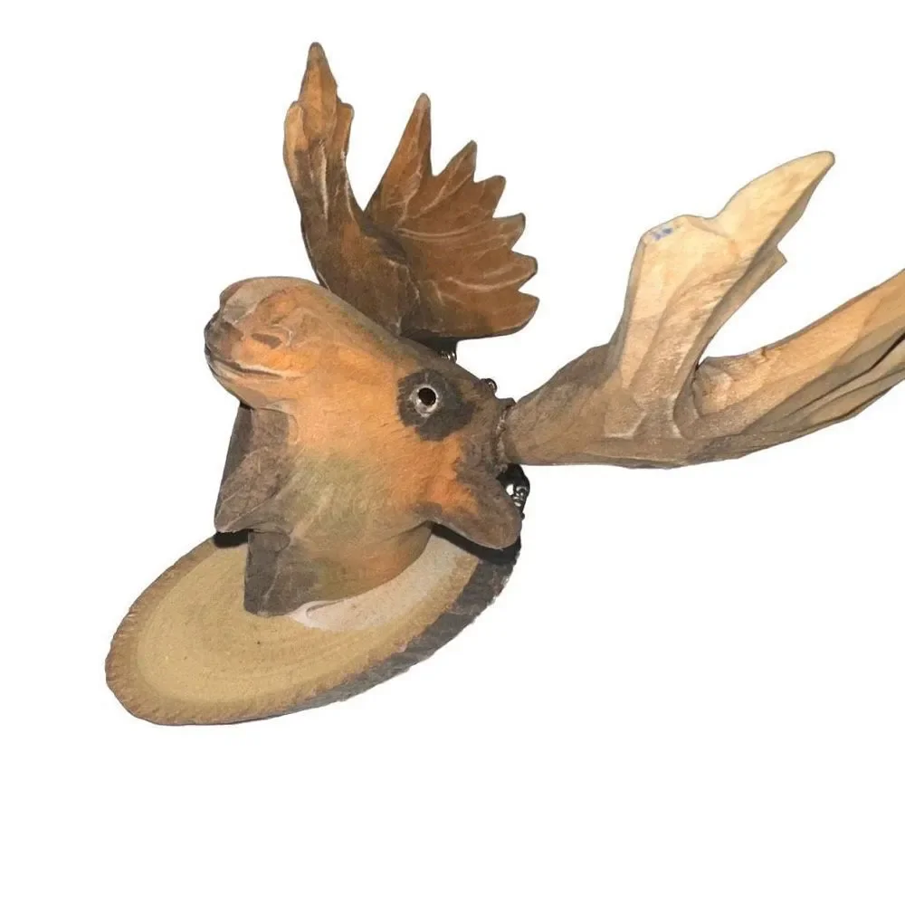 Wooden Moose figurine Christmas Ornament - Picture 2 of 3